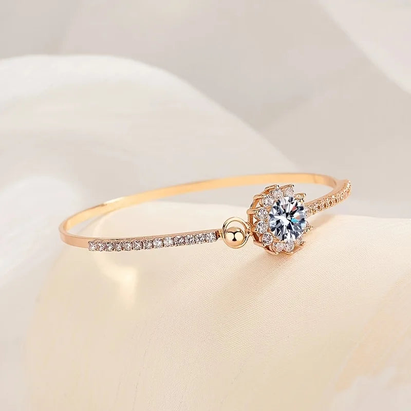 1pc s925 Silver Inlaid 6.5mm Moissanite Small and Delicate Sunflower Bracelet for Men and Women | Gemstone Jewelry | Gifts for H