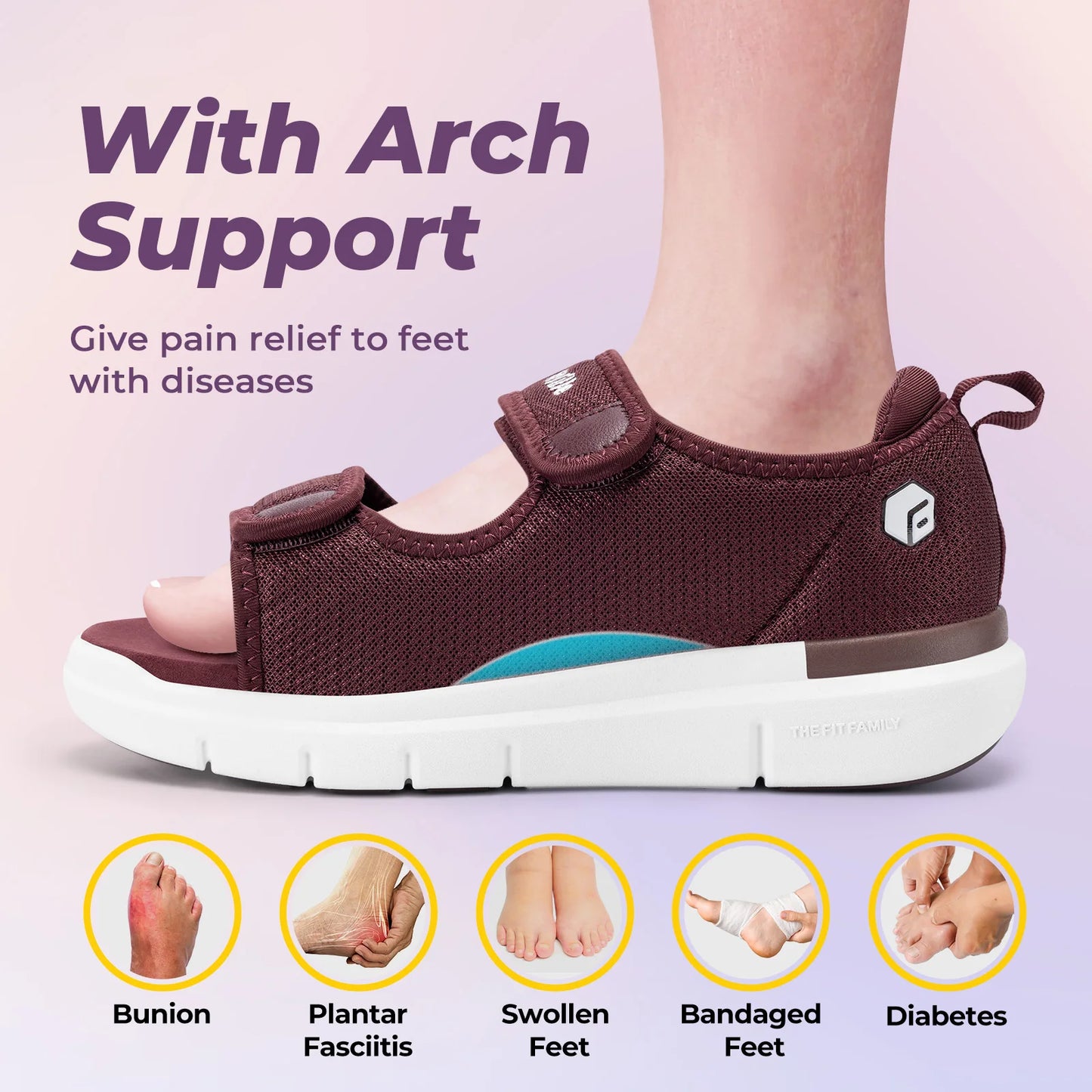 FitVille Women'S Diabetic Wide Sandals With Arch Support Adjustable Straps Breathable Lightweight Casual Women Flat Shoes