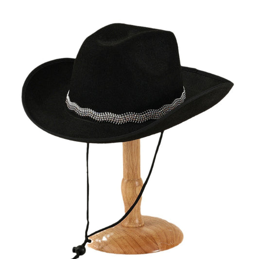 Stylish Women s Black Cowboy Hat with Wide Brim and Sparkling Rhinestone Band for a Classic Western Look