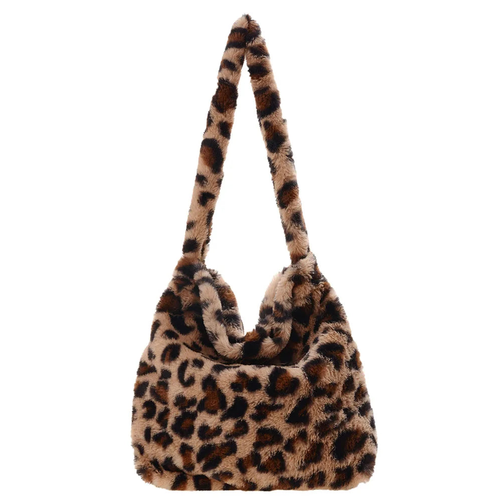 Women Fashion Plush Shoulder Bag Large Capacity Heart Fluffy Commuting Bag Simple Shopping Bag Furry Messenger Bag Chic Hobo Bag