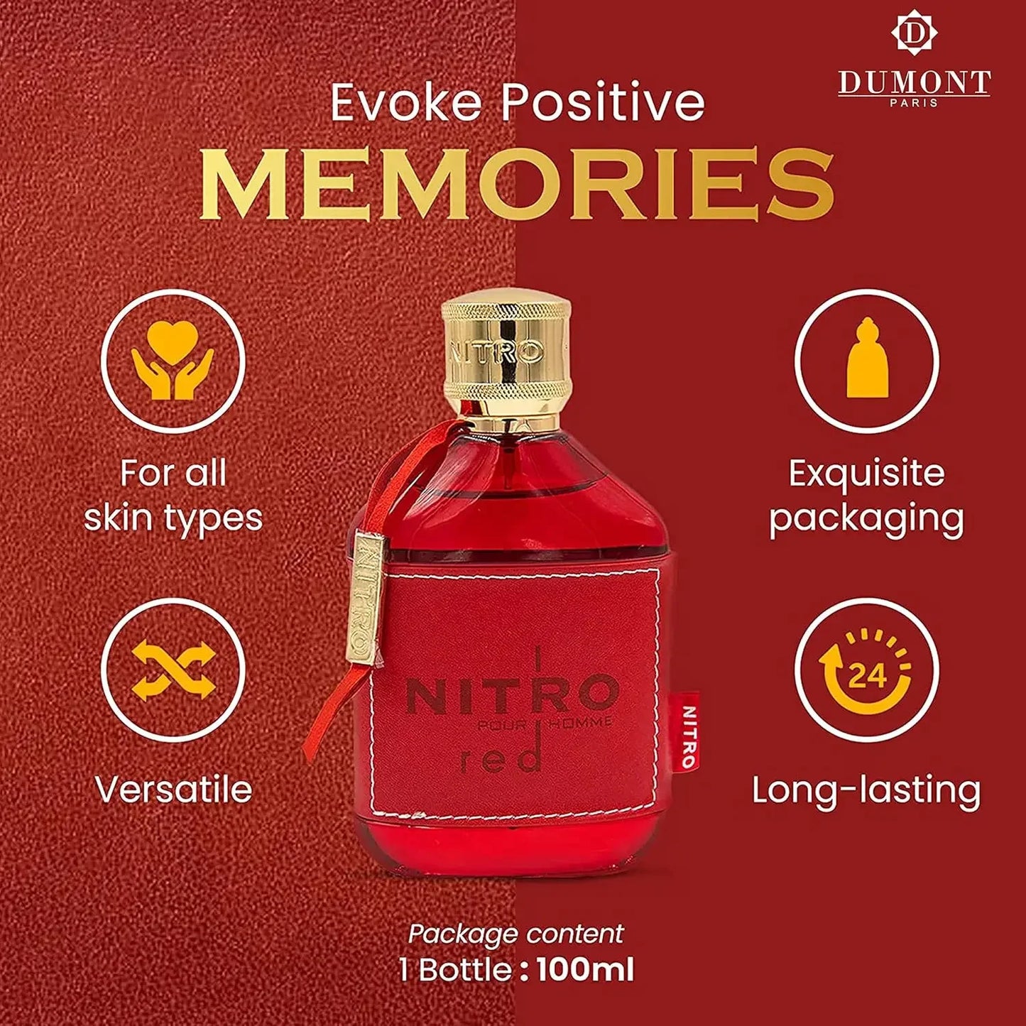NITRO RED 3.4oz Eau De Parfum - Luxury Perfume for Men - Fruit, Woody, Floral & Masculine Fragrance - Long Lasting Cologne Mist