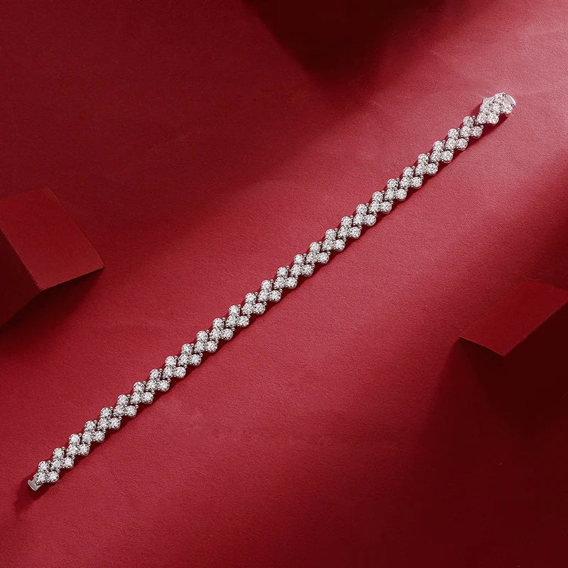 JIUZUAN Moissanite Flower Tennis Bracelet 925 Sterling Silver 18K Gold Plated Elegant Gift for Birthday Holiday Women