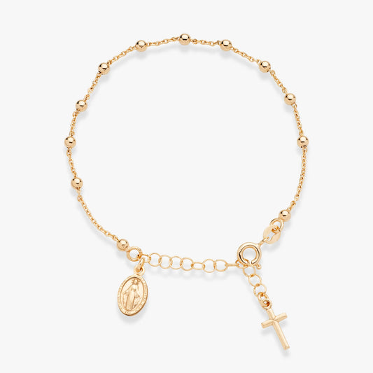 925 Sterling Silver Italian Rosary Cross Bead Charm Link Chain Bracelet for Women, Adjustable, Made in Italy
