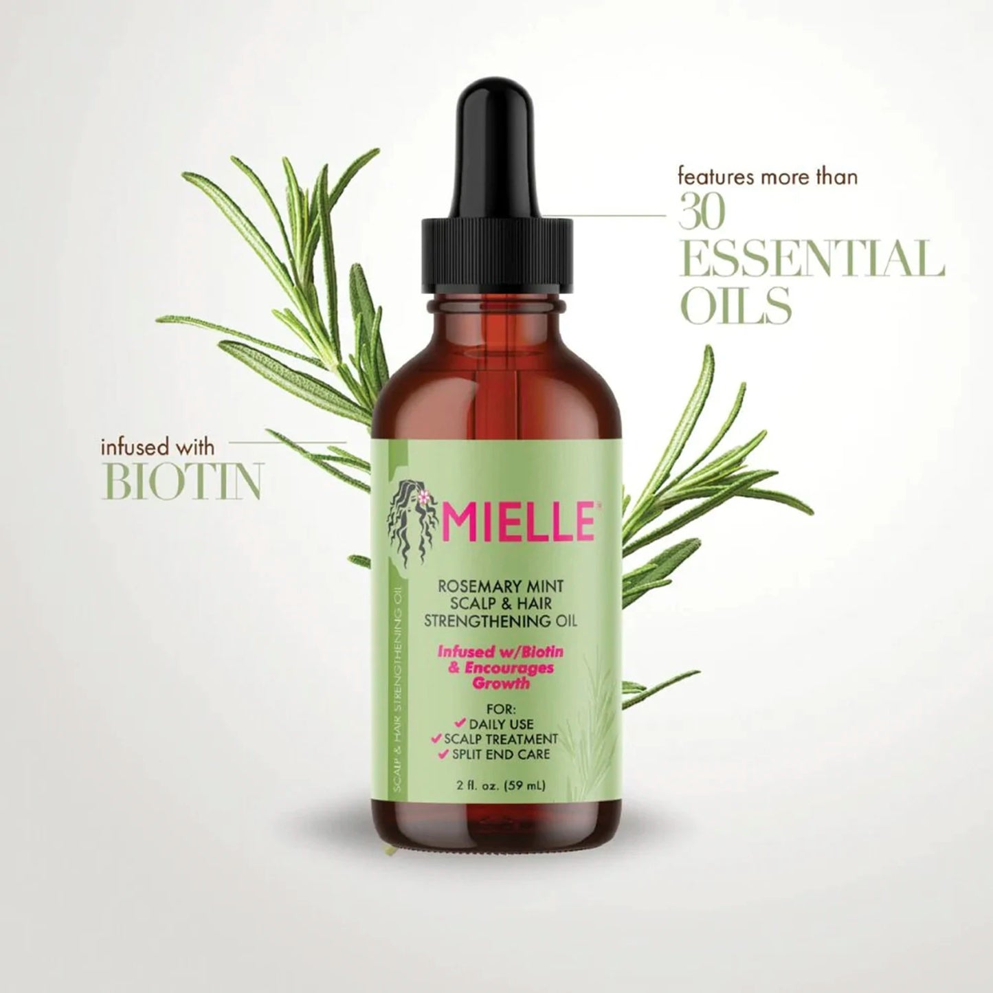 2Pack Deal Mielle Rosemary Mint Scalp & Hair Strengthening Oil 2oz - Strengthens Hair, Nourishes Scalp, Natural Shine