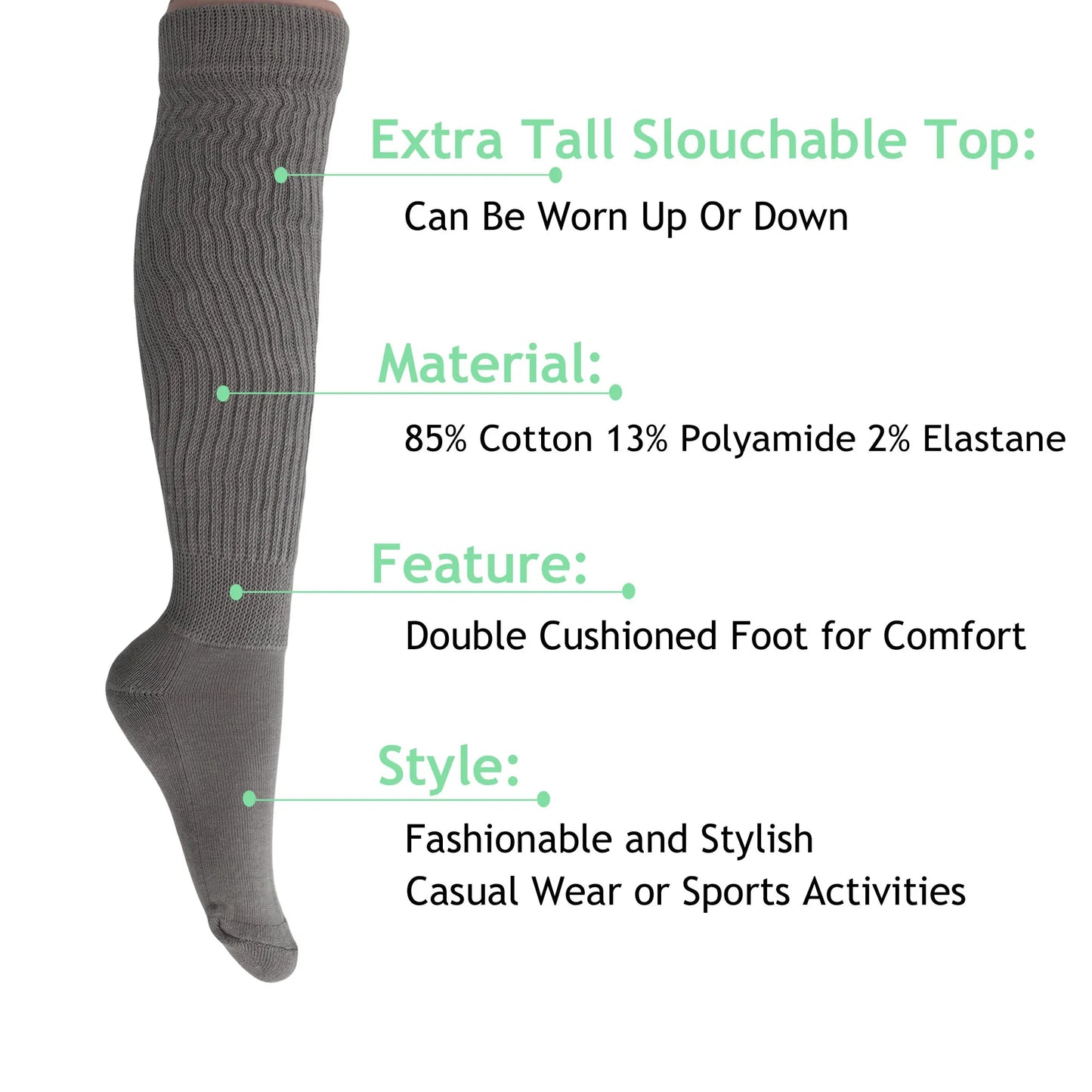 Slouchy Scrunch Cotton Slouch Socks for Women 80s Style 3 Pairs Shoe Size 5 to 10