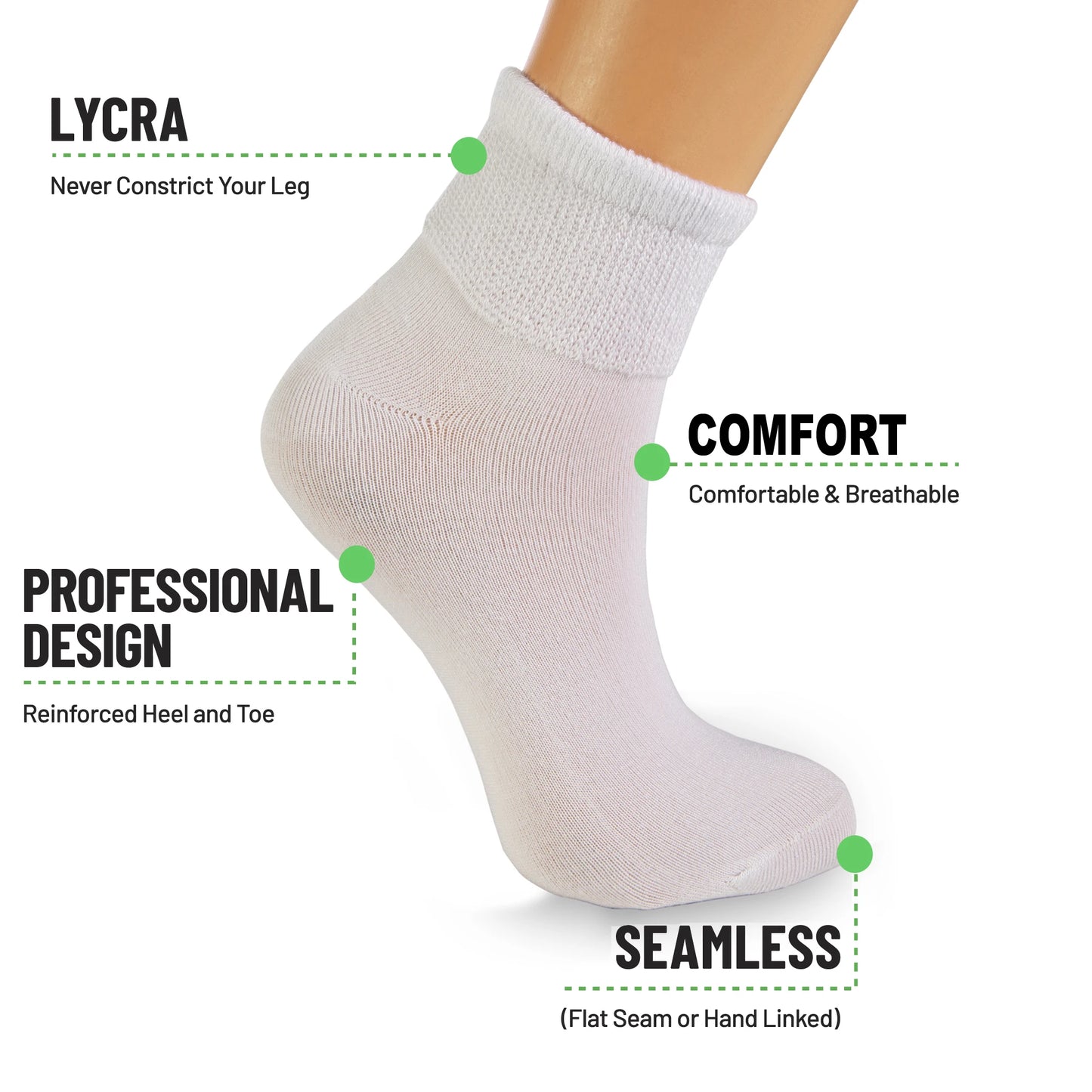 Women’s Diabetic Ankle Socks 3 Pairs Soft Cotton, Non-Binding Top, Seamless Toe, Promotes Circulation, Shoe Size 9-11