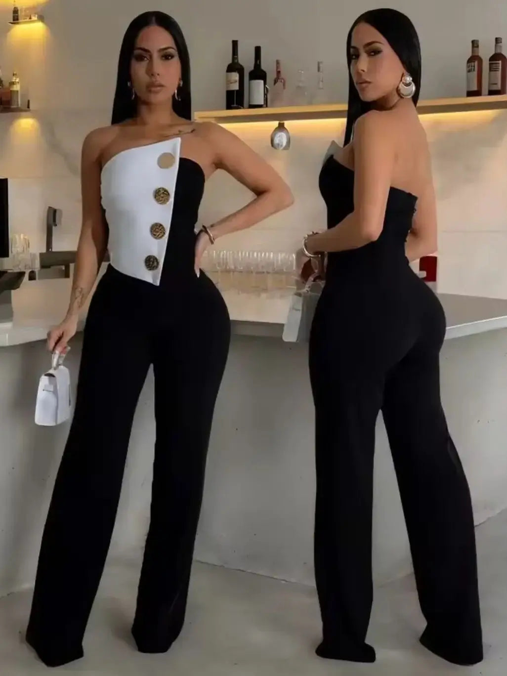 Women's Slim Fit Denim Jumpsuit - Long Sleeve Sexy Button Front with Pockets, Casual Streetwear Outfit