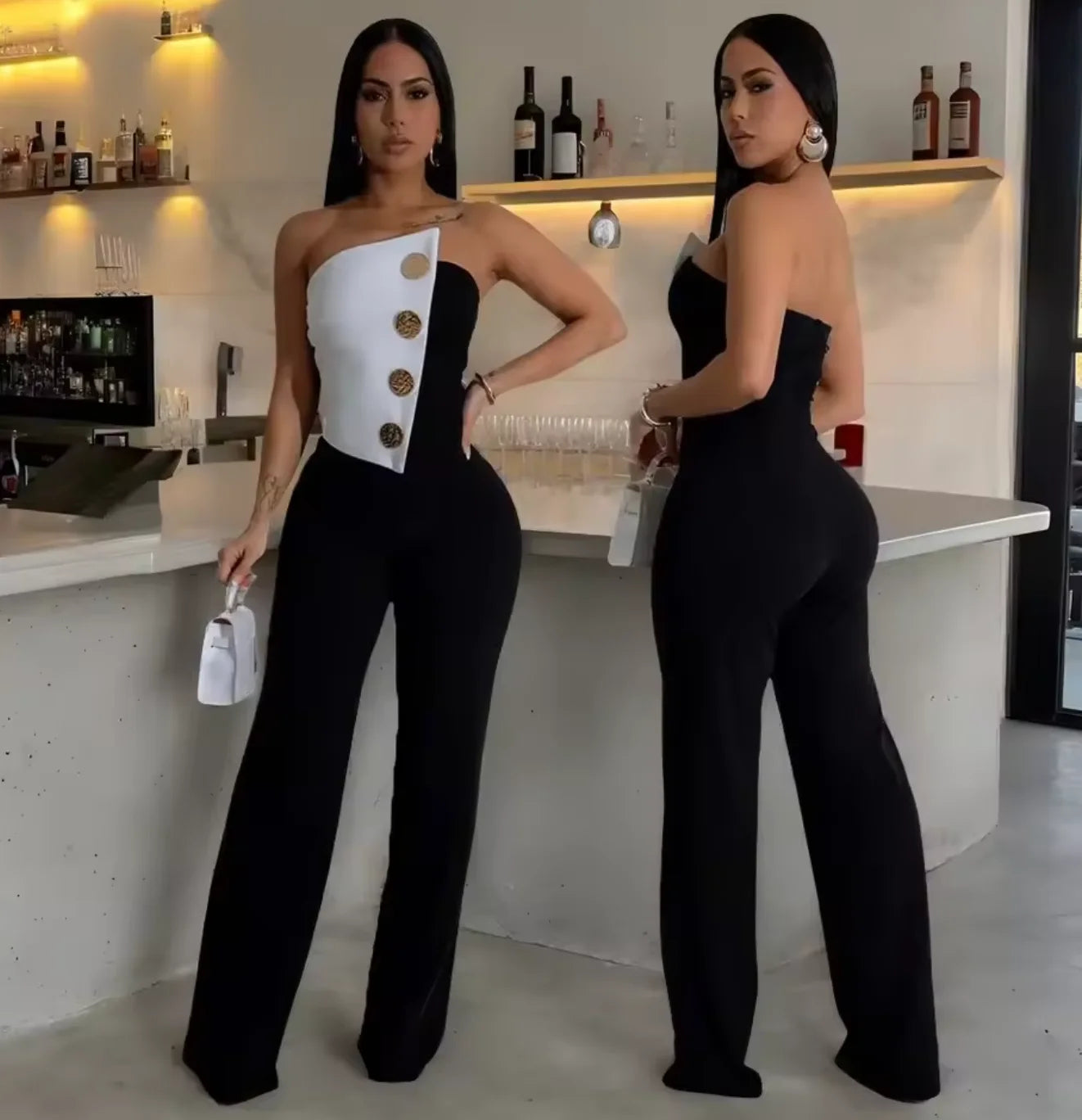 Women's Slim Fit Denim Jumpsuit - Long Sleeve Sexy Button Front with Pockets, Casual Streetwear Outfit