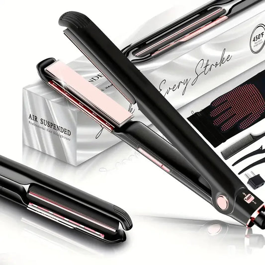 RUCHA Hair Straightener Air Suspended Plasma Ceramic Flat Iron Floating Plates 2in 1 Straights And Curler for All Hair Types