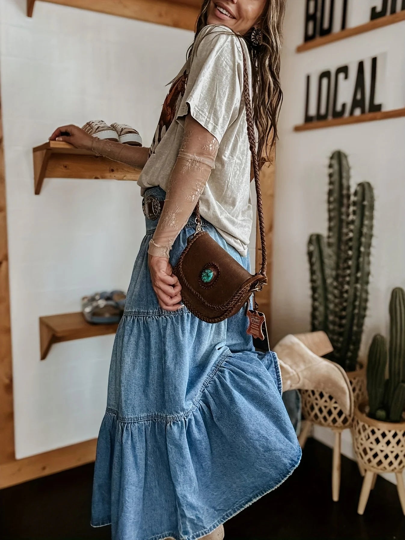 Women's Bohemian A-Line Denim Skirt - Layered Cake Ruffle Design, High Waist Vintage Fashion, Casual Streetwear for Spring Summe
