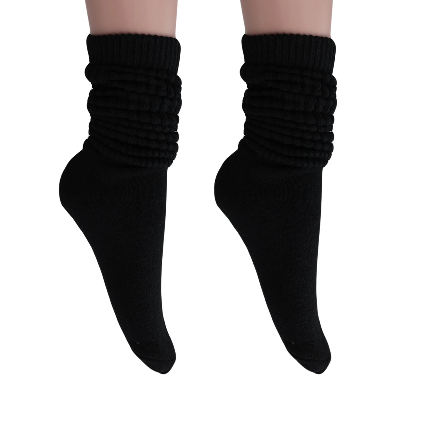 Women's Extra Long Slouch Scrunch Socks Knee High, Cotton Blend, Pack of 2, Fits Shoe Sizes 5-10