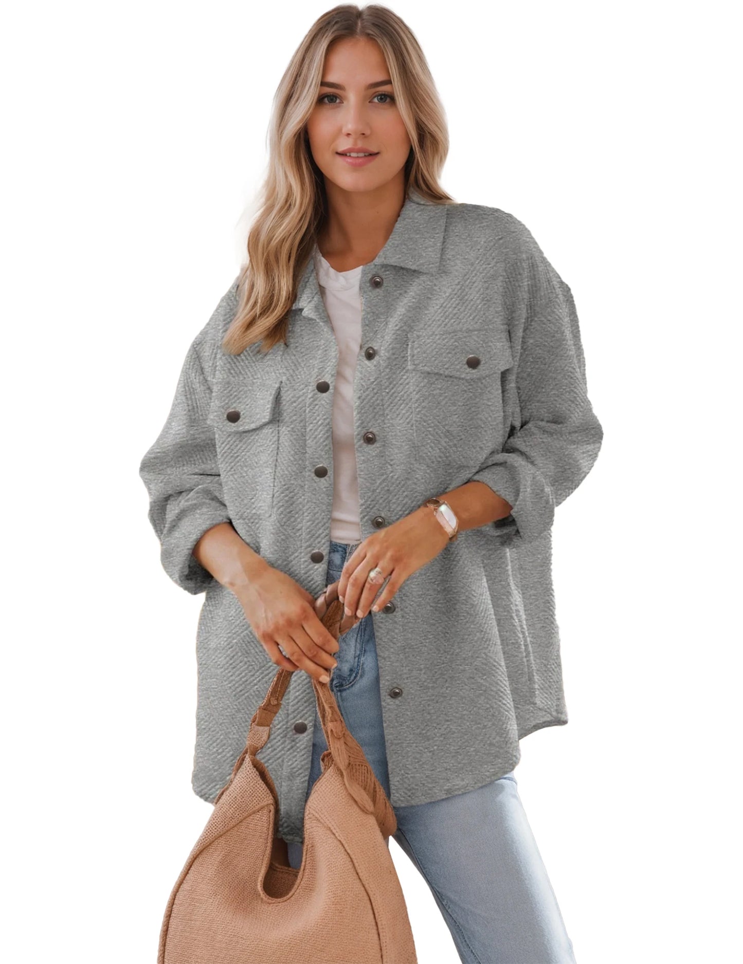 Women's Jacket with Pockets Casual Fall East Season Long Sleeve Flannel Shirt Button Collar Coat