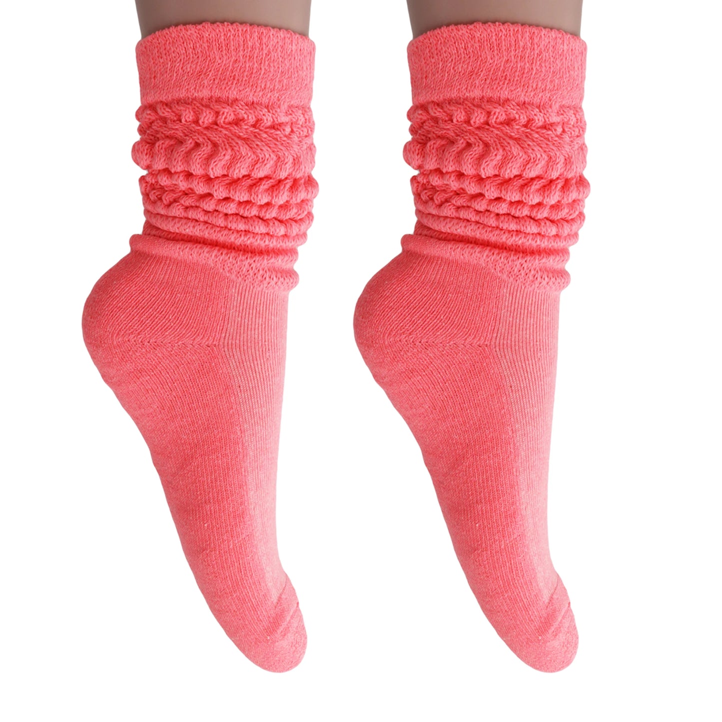 Women's Extra Long Slouch Scrunch Socks Knee High, Cotton Blend, Pack of 2, Fits Shoe Sizes 5-10