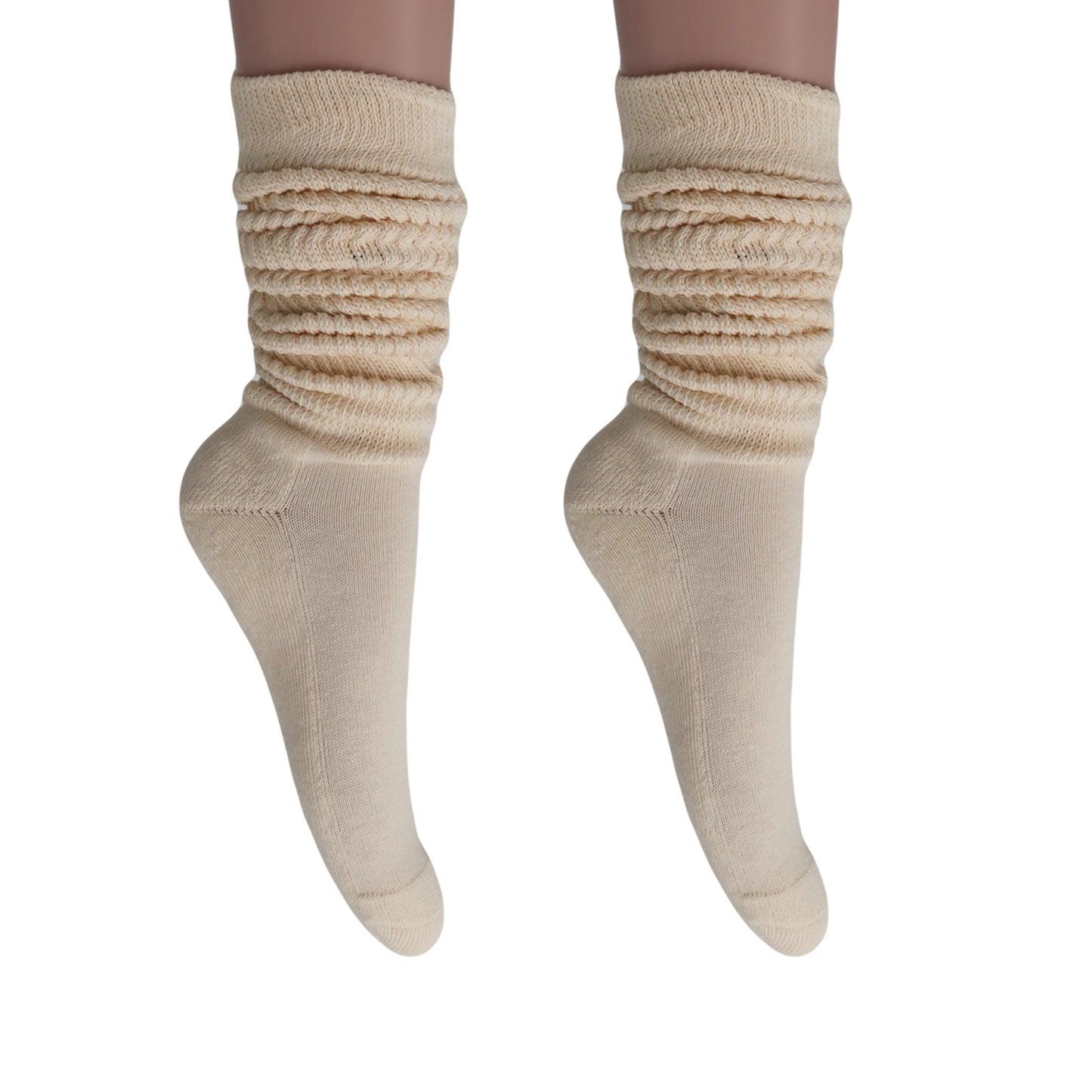 Women's Extra Long Slouch Scrunch Socks Knee High, Cotton Blend, Pack of 2, Fits Shoe Sizes 5-10