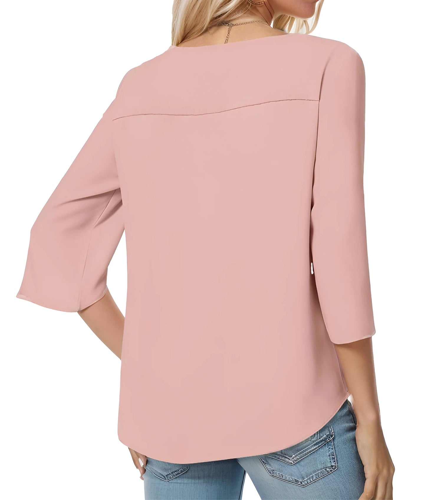 Women's Summer Tops Fashionable Casual Shirts Three Quarter Sleeve V Neck Work Shirts Business Casual Shirts