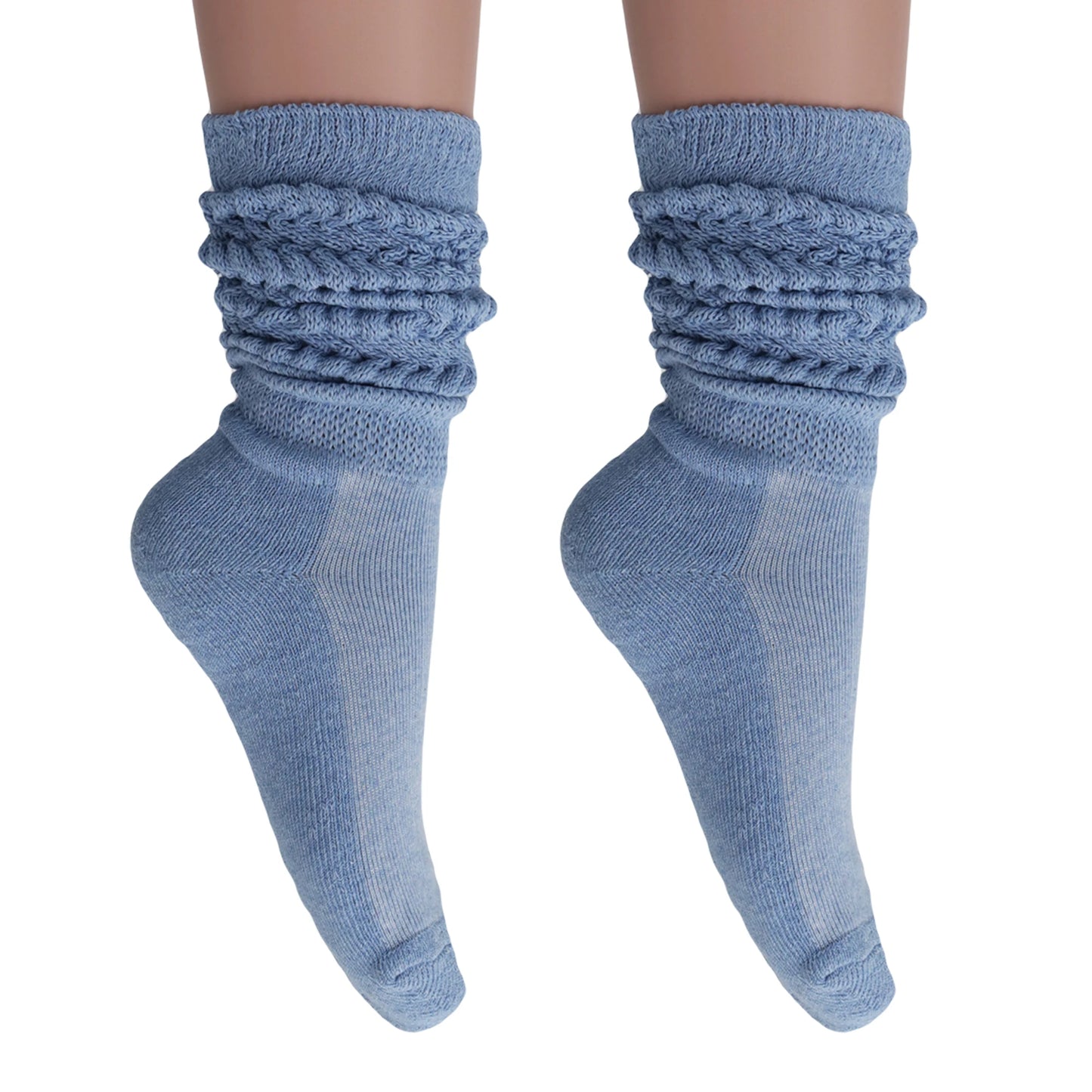 Women's Extra Long Slouch Scrunch Socks Knee High, Cotton Blend, Pack of 2, Fits Shoe Sizes 5-10
