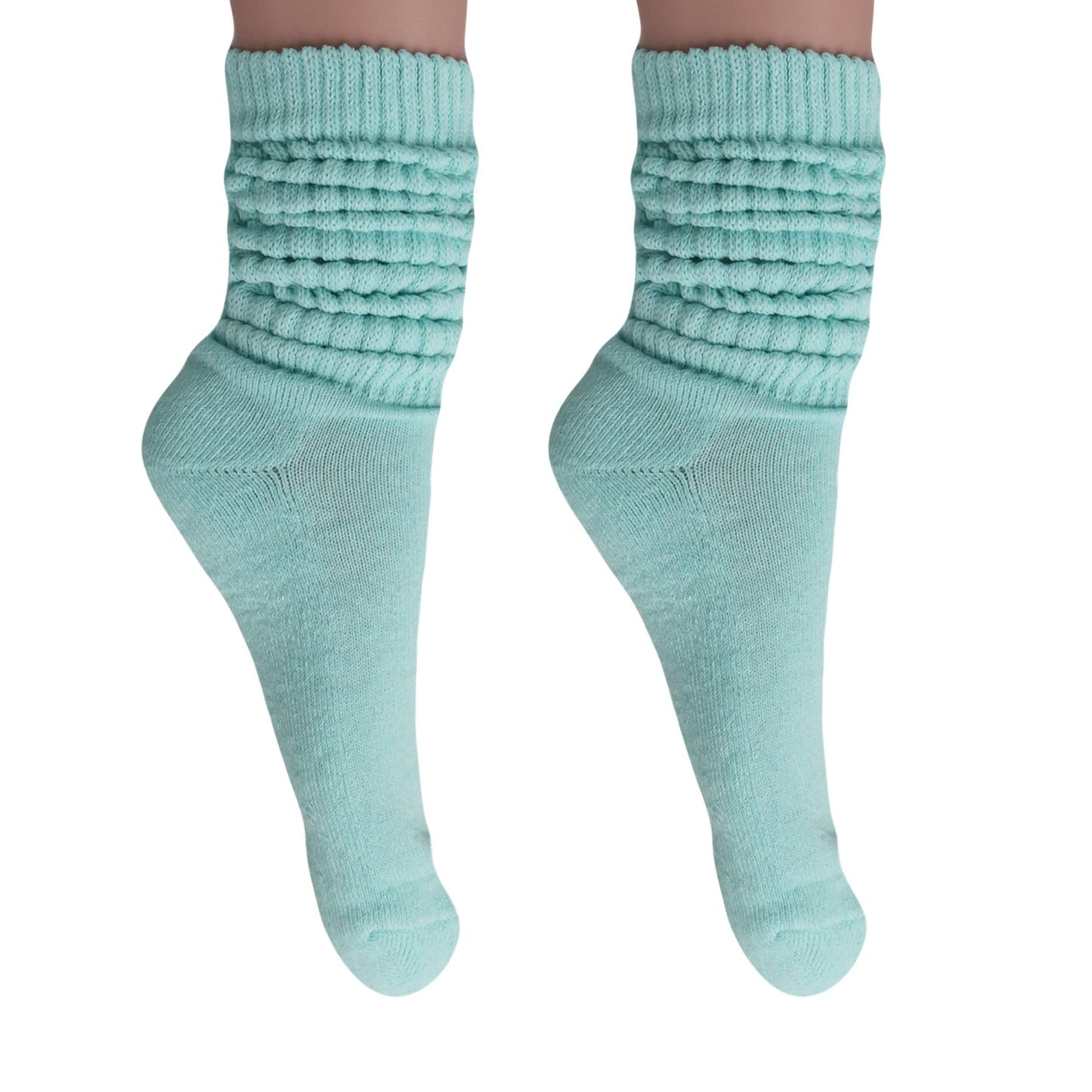 Women's Extra Long Slouch Scrunch Socks Knee High, Cotton Blend, Pack of 2, Fits Shoe Sizes 5-10