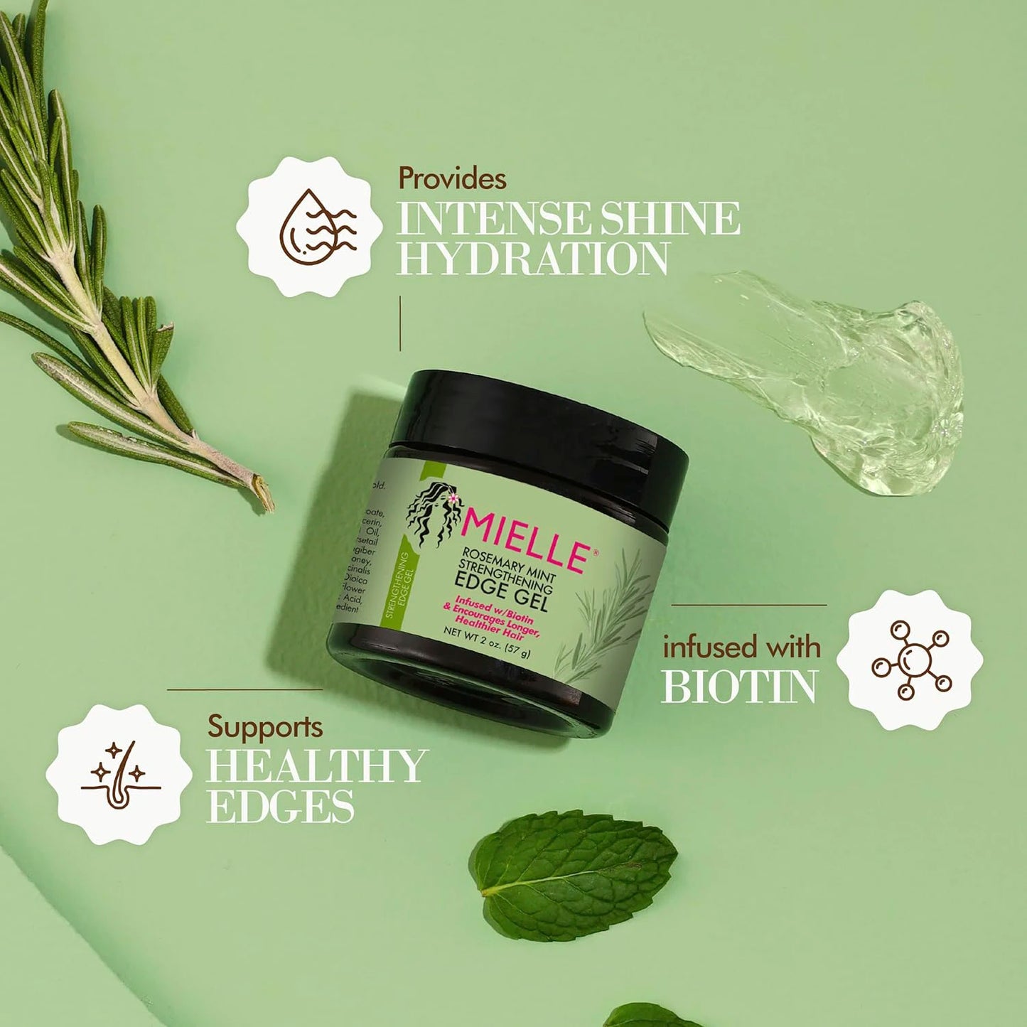 3Pack Deal Mielle Rosemary Mint Strengthening Edge Hair Gel 2oz/ 57g - Strong Hold, Nourishes Edges, Adds Natural Shine