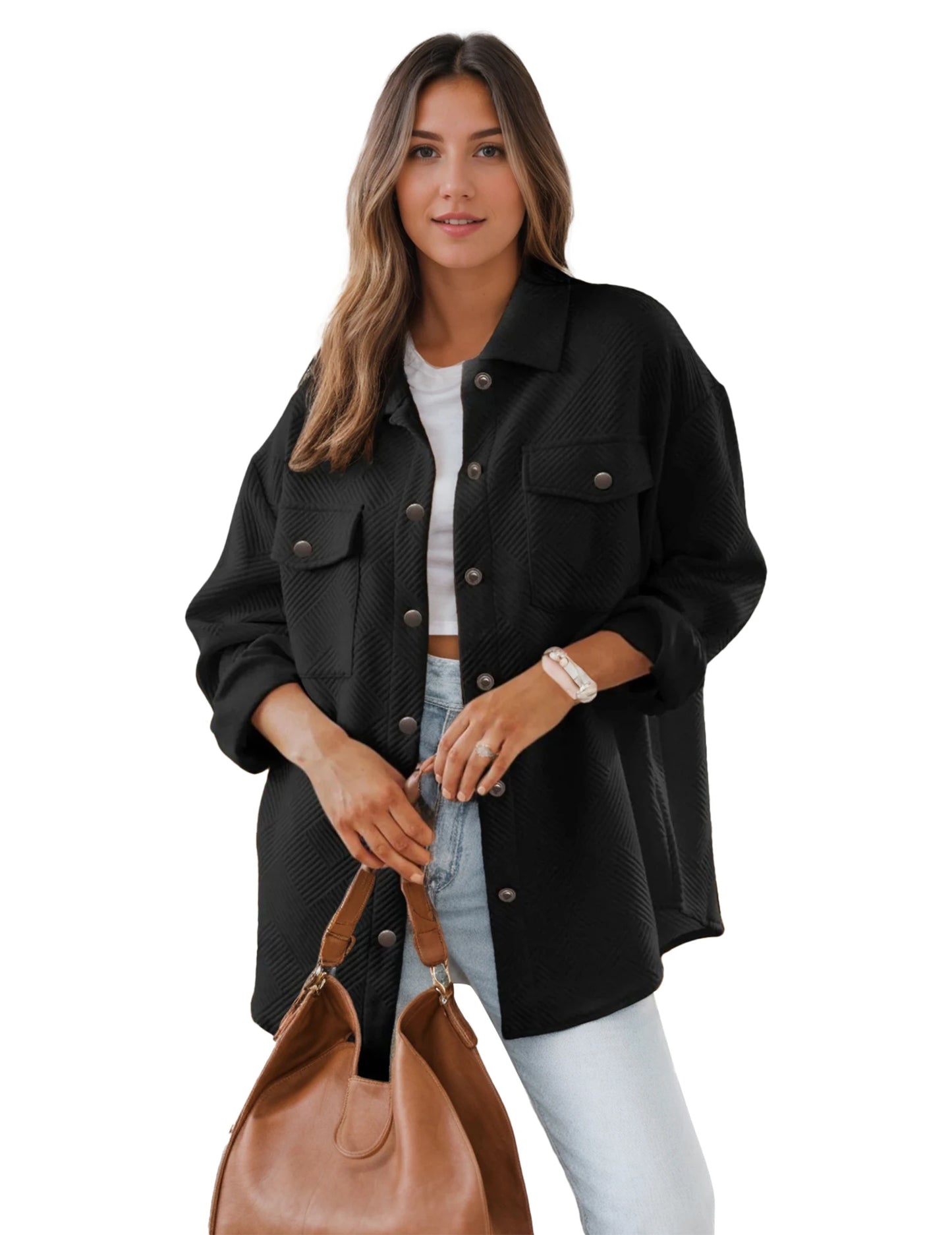Women's Jacket with Pockets Casual Fall East Season Long Sleeve Flannel Shirt Button Collar Coat