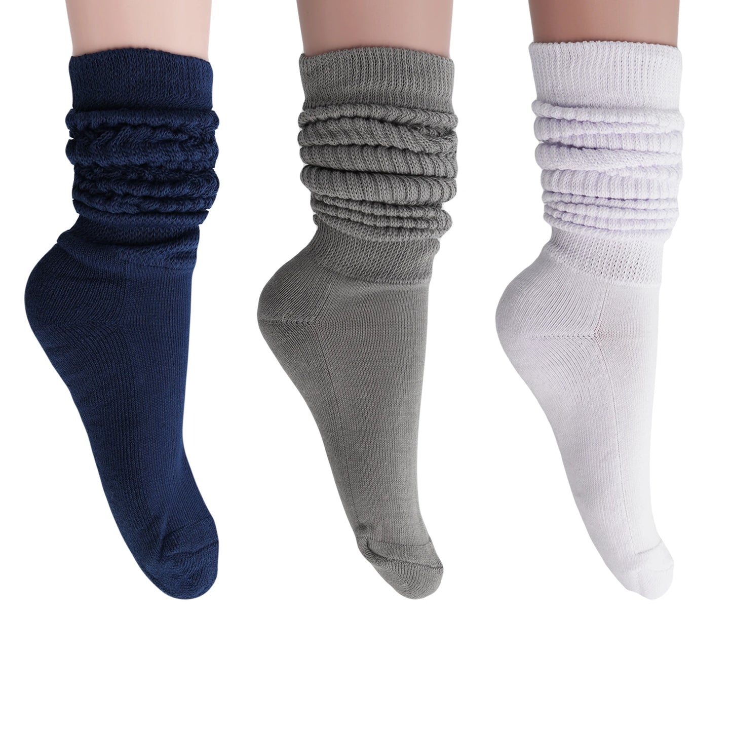 Slouchy Scrunch Cotton Slouch Socks for Women 80s Style 3 Pairs Shoe Size 5 to 10