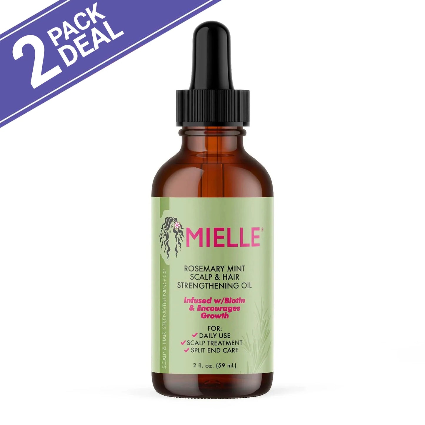 2Pack Deal Mielle Rosemary Mint Scalp & Hair Strengthening Oil 2oz - Strengthens Hair, Nourishes Scalp, Natural Shine
