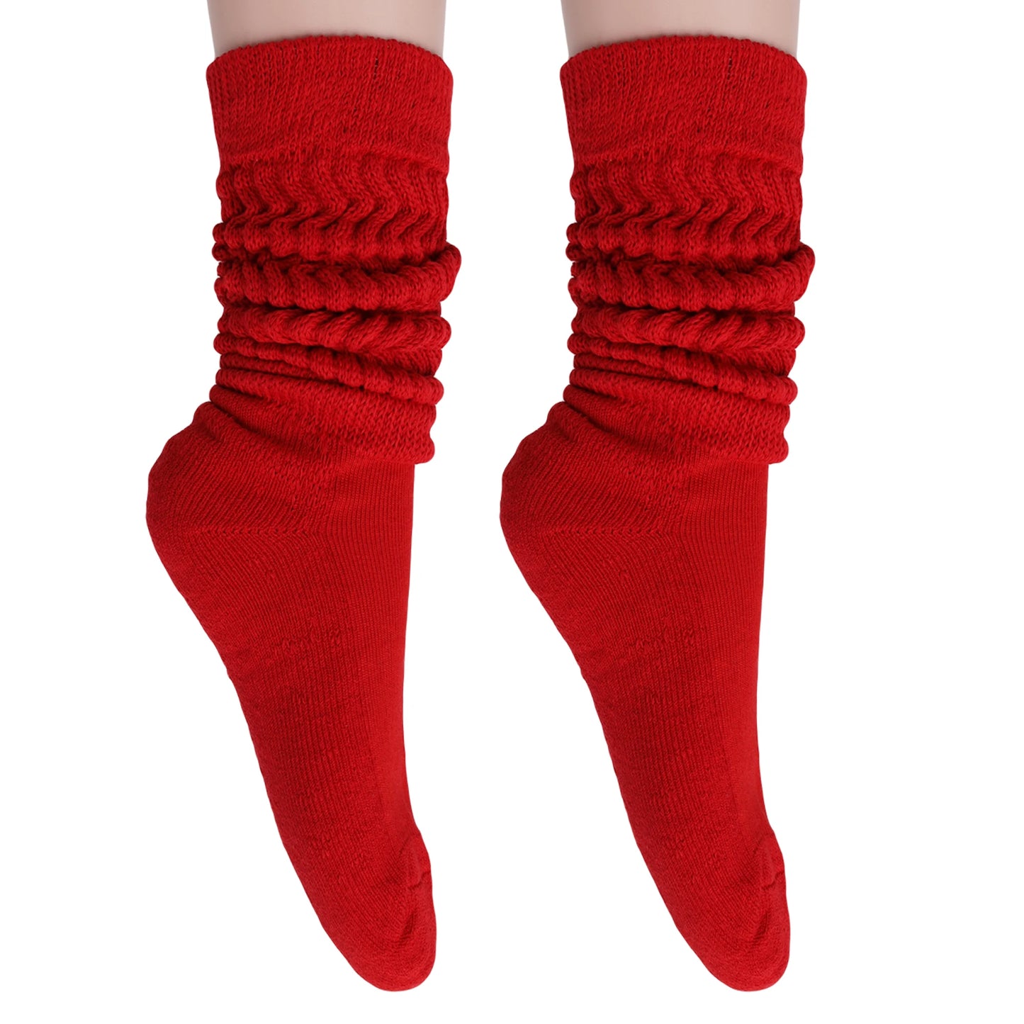 Women's Extra Long Slouch Scrunch Socks Knee High, Cotton Blend, Pack of 2, Fits Shoe Sizes 5-10