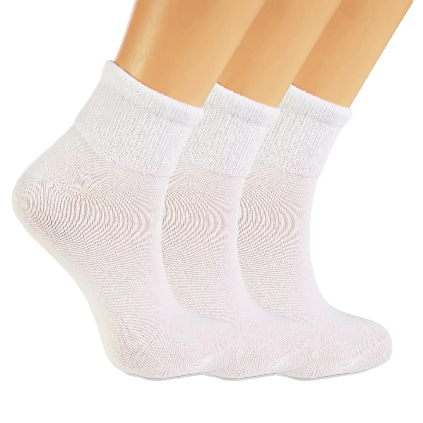 Women’s Diabetic Ankle Socks 3 Pairs Soft Cotton, Non-Binding Top, Seamless Toe, Promotes Circulation, Shoe Size 9-11