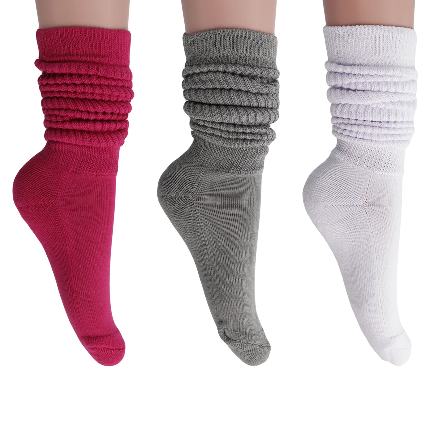 Slouchy Scrunch Cotton Slouch Socks for Women 80s Style 3 Pairs Shoe Size 5 to 10