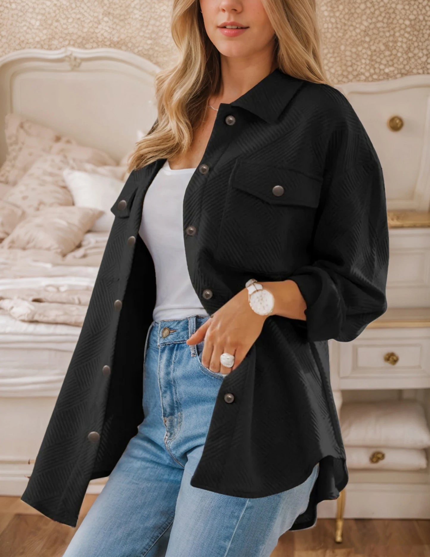 Women's Jacket with Pockets Casual Fall East Season Long Sleeve Flannel Shirt Button Collar Coat