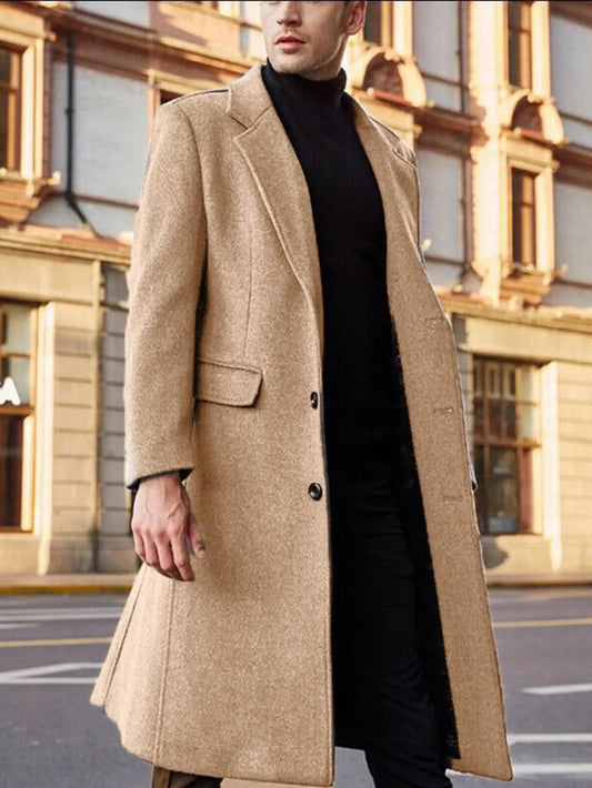 Men's British Style Long Wool Coat Classic Autumn Winter Trench Coat