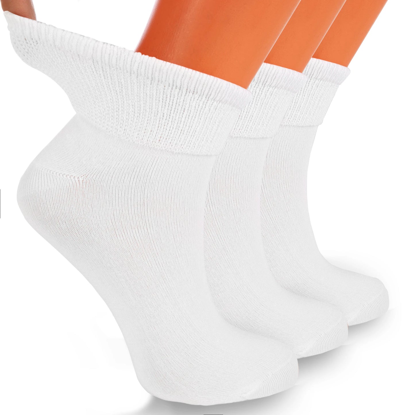 Women’s Diabetic Ankle Socks 3 Pairs Soft Cotton, Non-Binding Top, Seamless Toe, Promotes Circulation, Shoe Size 9-11