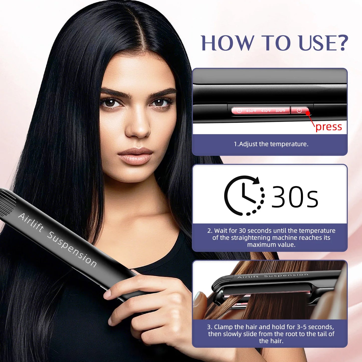 RUCHA Hair Straightener Air Suspended Plasma Ceramic Flat Iron Floating Plates 2in 1 Straights And Curler for All Hair Types