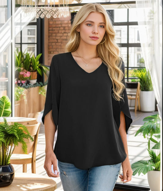 Women's Summer Tops Fashionable Casual Shirts Three Quarter Sleeve V Neck Work Shirts Business Casual Shirts