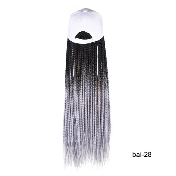 TOMO Long Synthetic Braiding Hair Baseball Cap Hat Wig Adjustable Hat with Ombre Brown Blode Box Braids for Black White Women