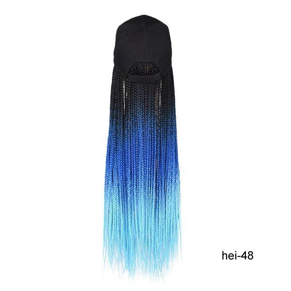 TOMO Long Synthetic Braiding Hair Baseball Cap Hat Wig Adjustable Hat with Ombre Brown Blode Box Braids for Black White Women
