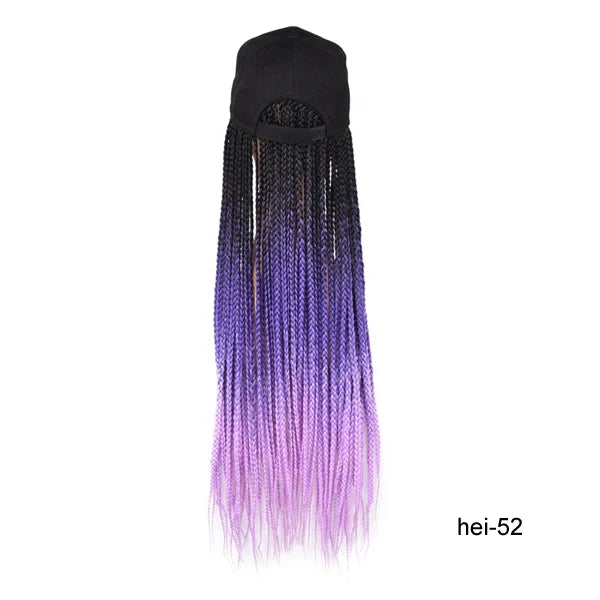 TOMO Long Synthetic Braiding Hair Baseball Cap Hat Wig Adjustable Hat with Ombre Brown Blode Box Braids for Black White Women