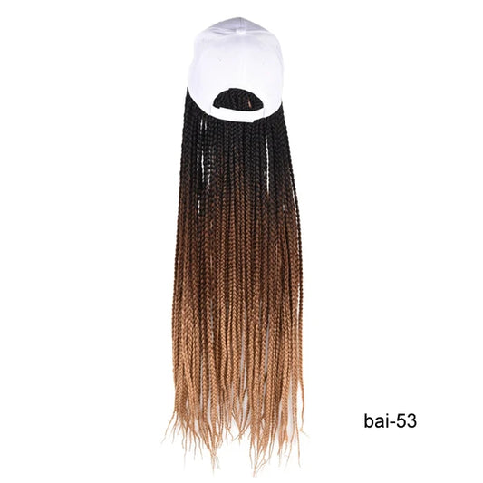 TOMO Long Synthetic Braiding Hair Baseball Cap Hat Wig Adjustable Hat with Ombre Brown Blode Box Braids for Black White Women