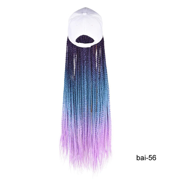 TOMO Long Synthetic Braiding Hair Baseball Cap Hat Wig Adjustable Hat with Ombre Brown Blode Box Braids for Black White Women