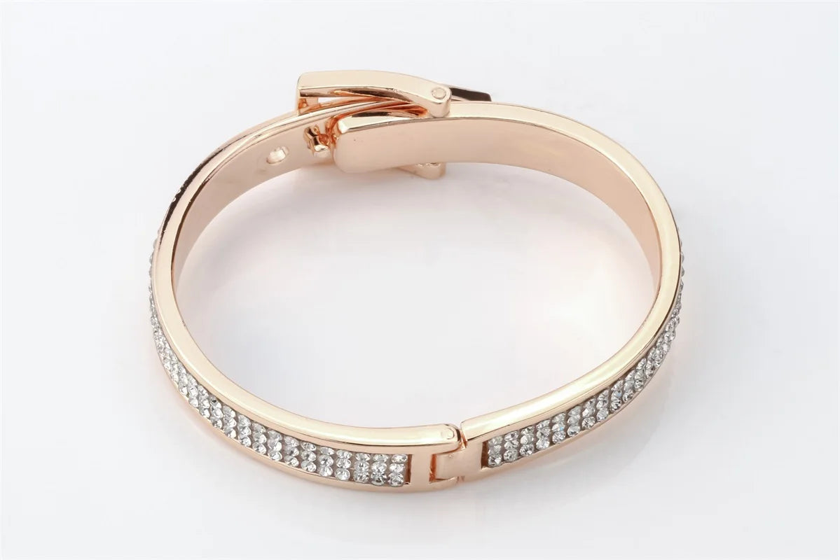 YACQ Belt Bracelet Bangle Fashion Jewelry Gift for Women Her Wife Silver Rose Gold Color Crystal FT05 Dropshipping Adjustable