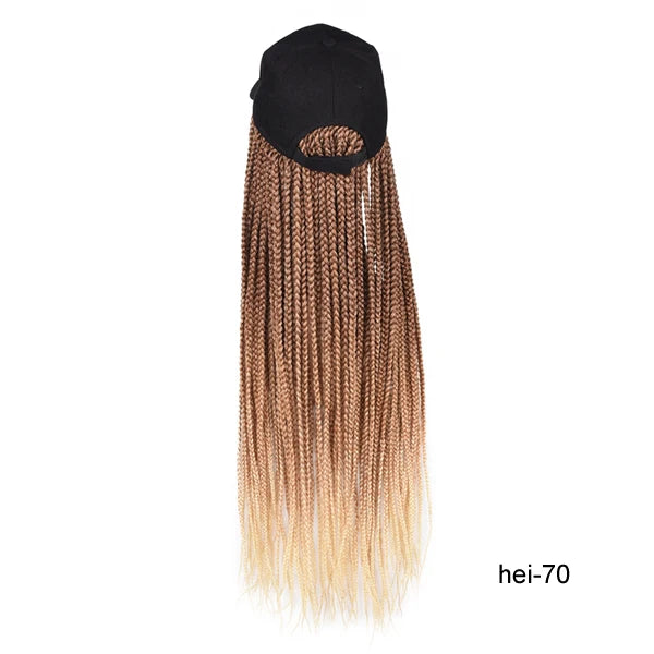TOMO Long Synthetic Braiding Hair Baseball Cap Hat Wig Adjustable Hat with Ombre Brown Blode Box Braids for Black White Women