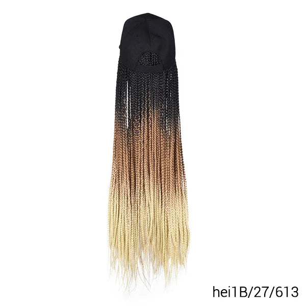 TOMO Long Synthetic Braiding Hair Baseball Cap Hat Wig Adjustable Hat with Ombre Brown Blode Box Braids for Black White Women