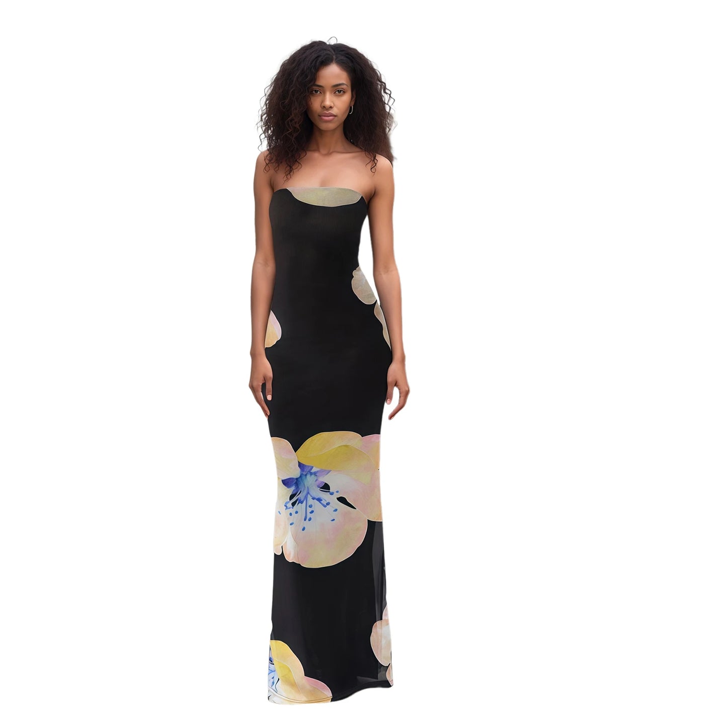 Women s Off Shoulder Maxi Dress Sleeveless Boho Floral Print  Fit Bandeau Dress Summer Beach Party Dress Midi Length
