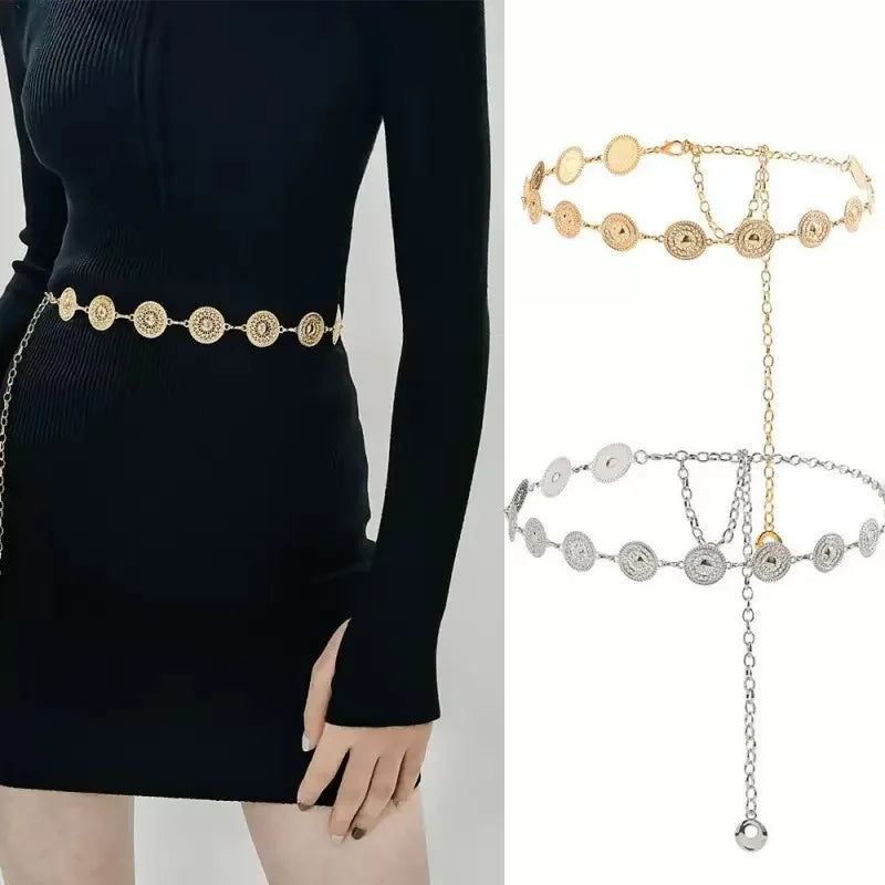 Vintage Hollow Circle Metal Waist Chain One Piece Women Fashion Belt Accessory