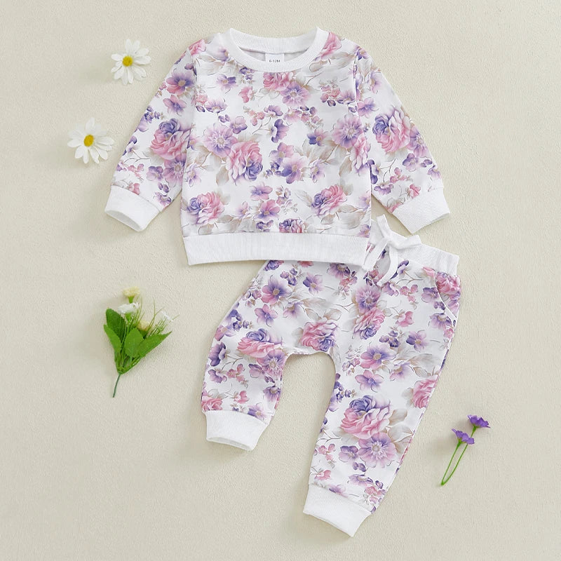 Toddler Girl 2-Piece Winter Outfits Long Sleeve Floral Print Hoodie Leggings Set Baby Clothes for Fall
