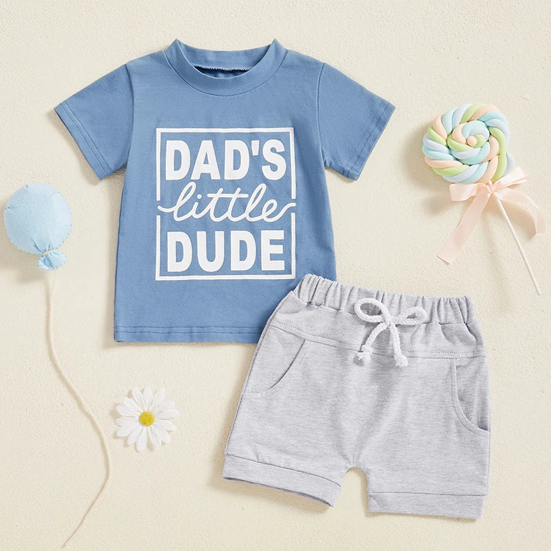 Boys Summer Outfit Sets with Short Sleeve O Neck Letter Print Tops and Solid Color Shorts - Stylish and Comfortable Summer Wear