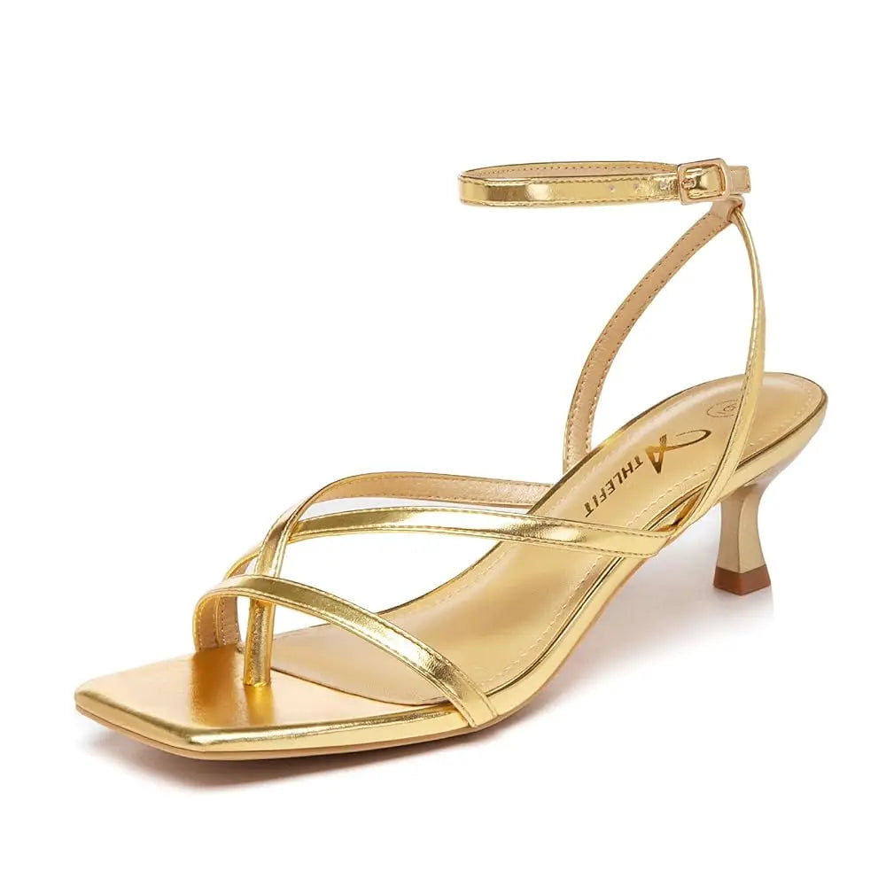 Women's Strappy Kitten Heels Square Toe Flip Flops Low Heels Ankle Strap Party Dress Thong Heeled Sandals