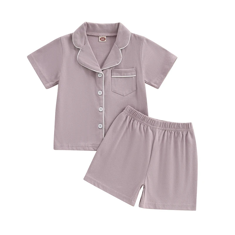 Girls Summer Pajama Set with Short Sleeve Patchwork Shirts and Elastic Waist Shorts - 2 Piece Lounge Suit for Sleepwear