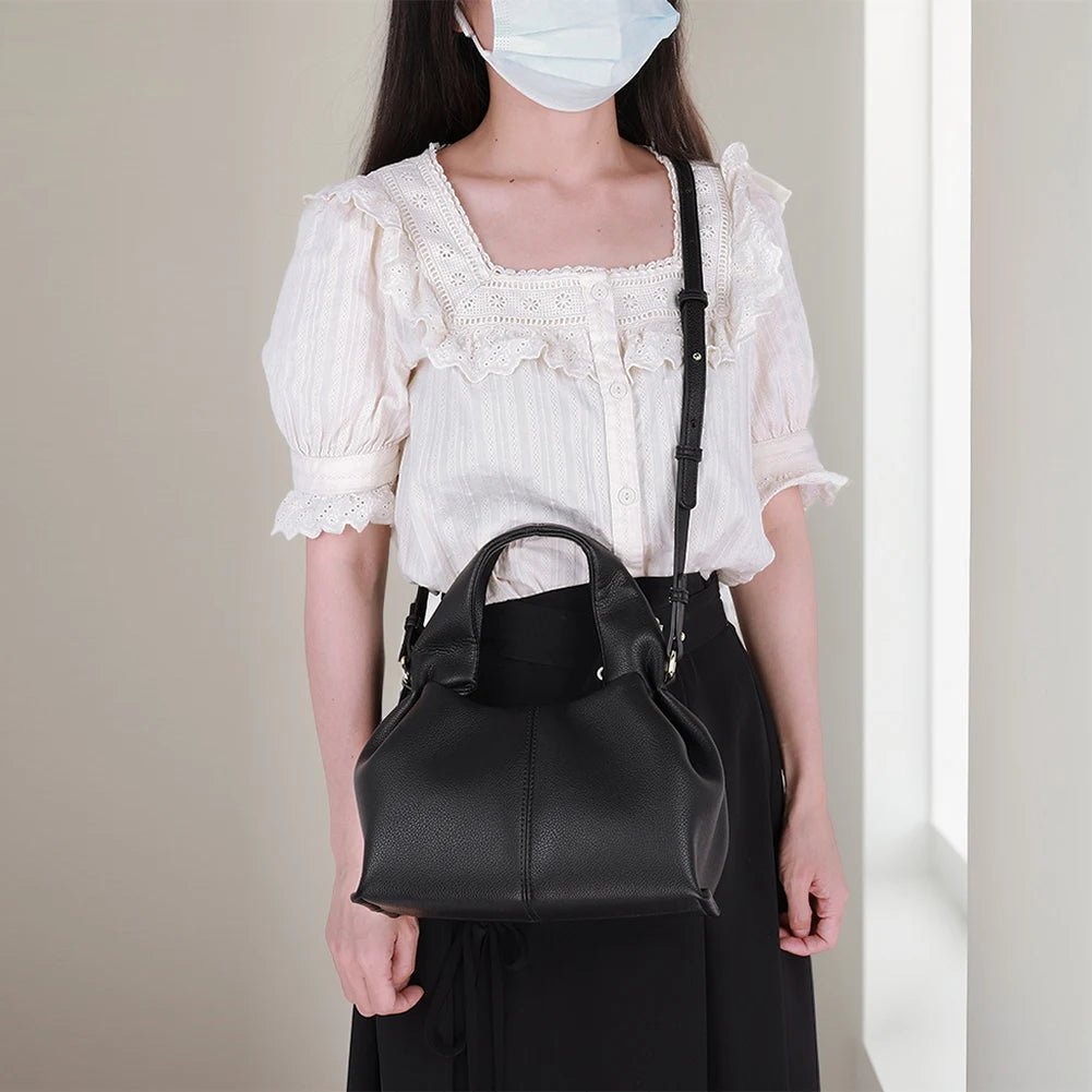 Soft Cloud Bag Solid Color Dumpling Clutch Purse with Removable Strap Retro Crossbody Bag Top Handle Bag for Women