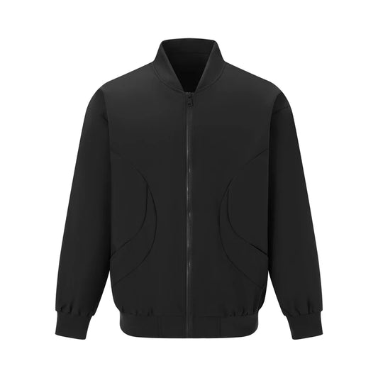 Men s Long Sleeve Baseball Jacket Solid Color Zip Up Stand Collar Casual Lightweight Coat