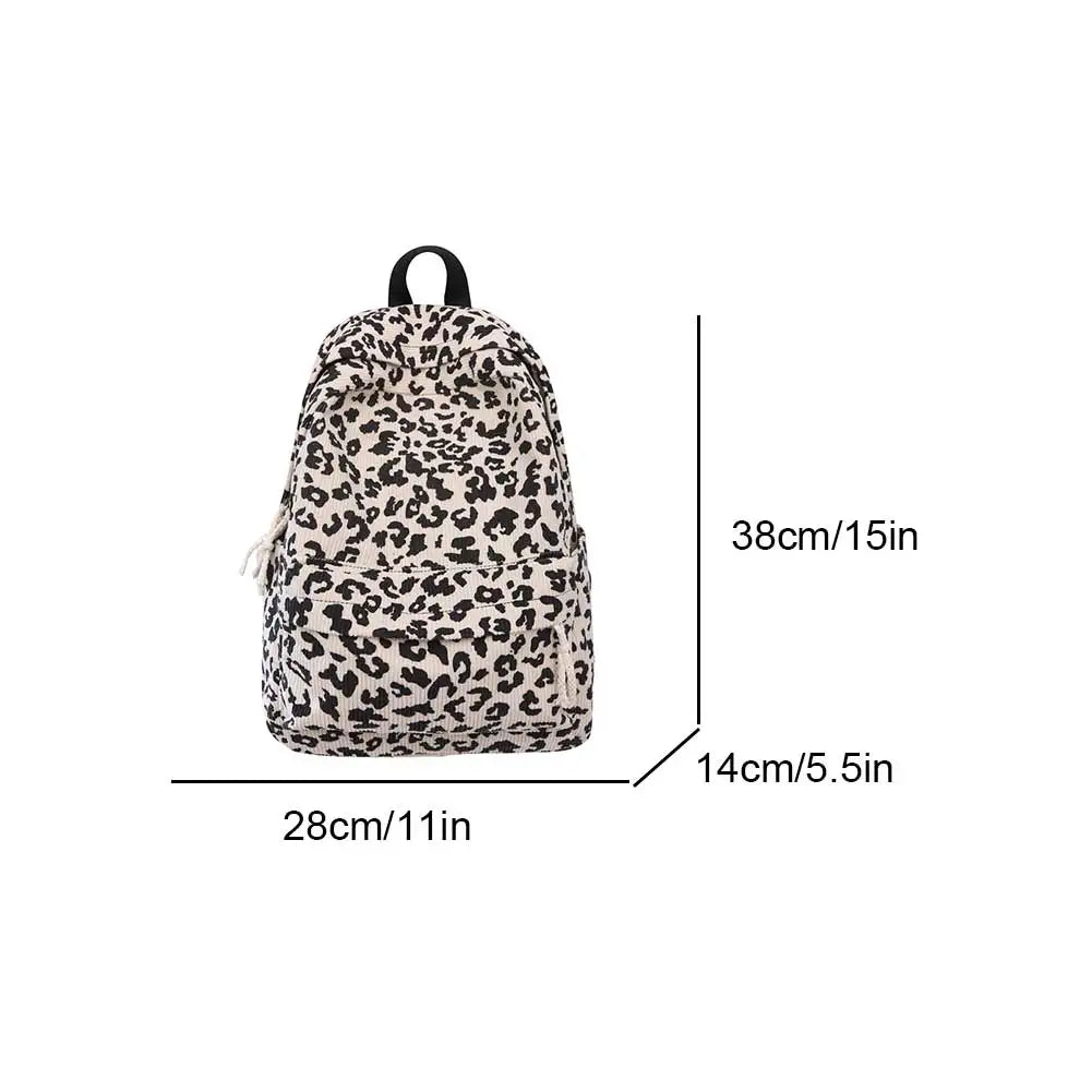Corduroy Leopard Backpack Teenagers School Bag Large Capacity Stylish Shoulder Backpack Multi Pockets Travel Rucksack